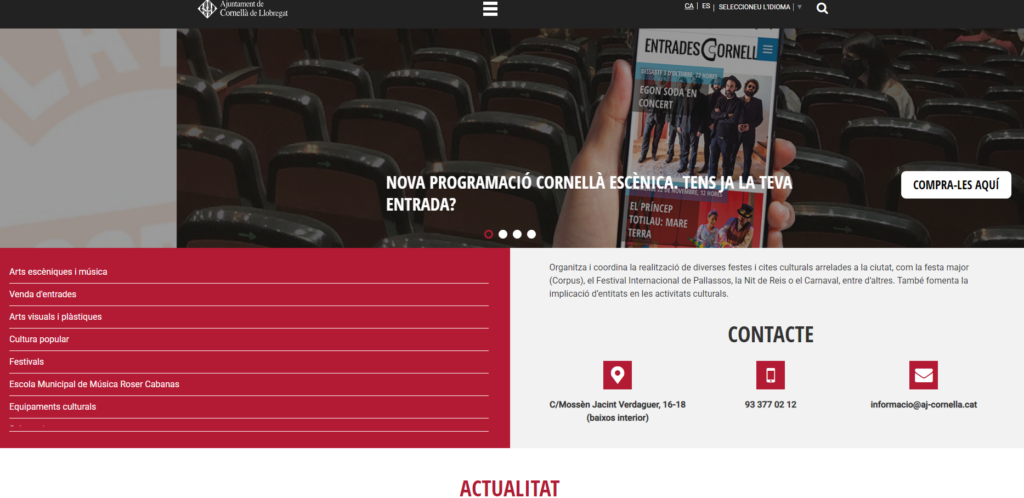 Captura de pantalla de la web de l' Ajuntament de Cornellà de Llobregat - Cultura