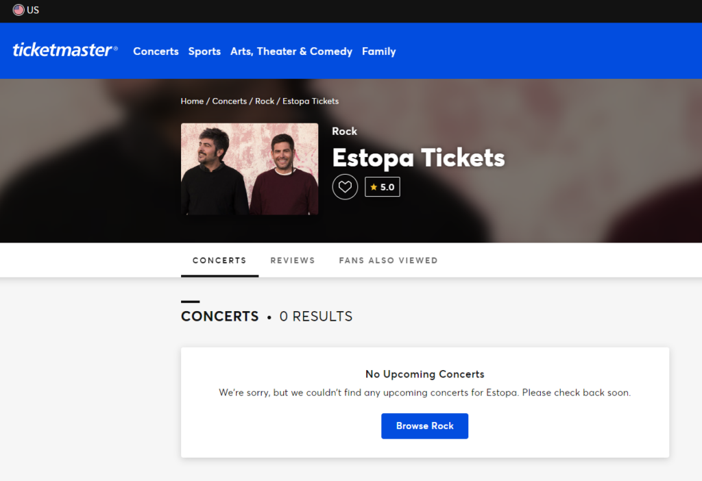 captura de pantalla de la web de Ticketmaster