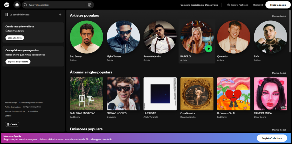 Lloc web de Spotify, on podrem trobar informació sobre la música d'Estopa