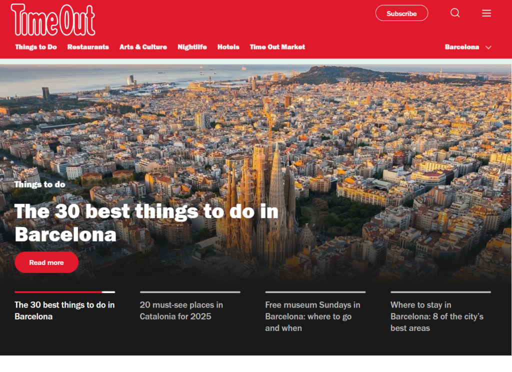 Captura de la web de Conciertos en Barcelona y alrededores - Time Out