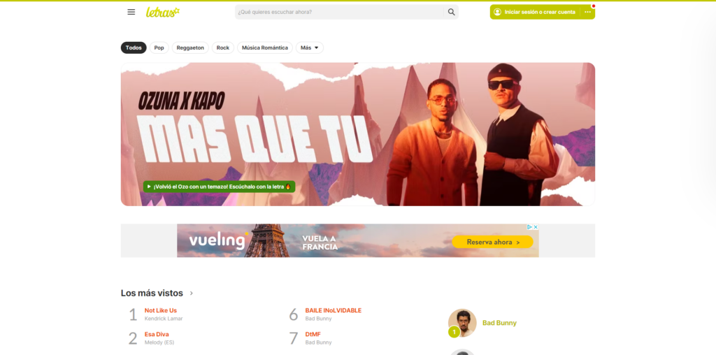 Lloc web de Letras.com, on podrem trobar informació sobre la música d'Estopa