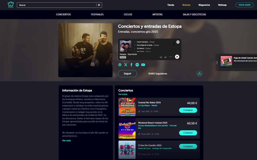 captura de pantalla de la web de Wegow
