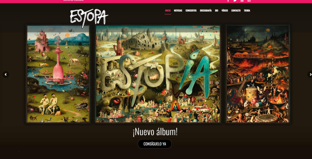 Captura de pantalla de la web de Giras y Conciertos - Estopa (Web oficial)